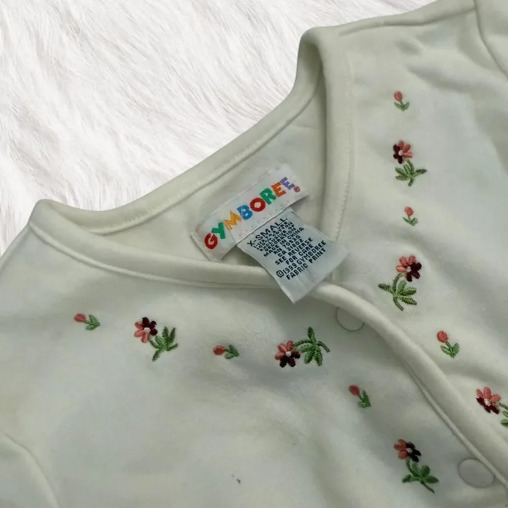 Vintage Gymboree 100% cotton Kids cream cardigan with floral embroidery